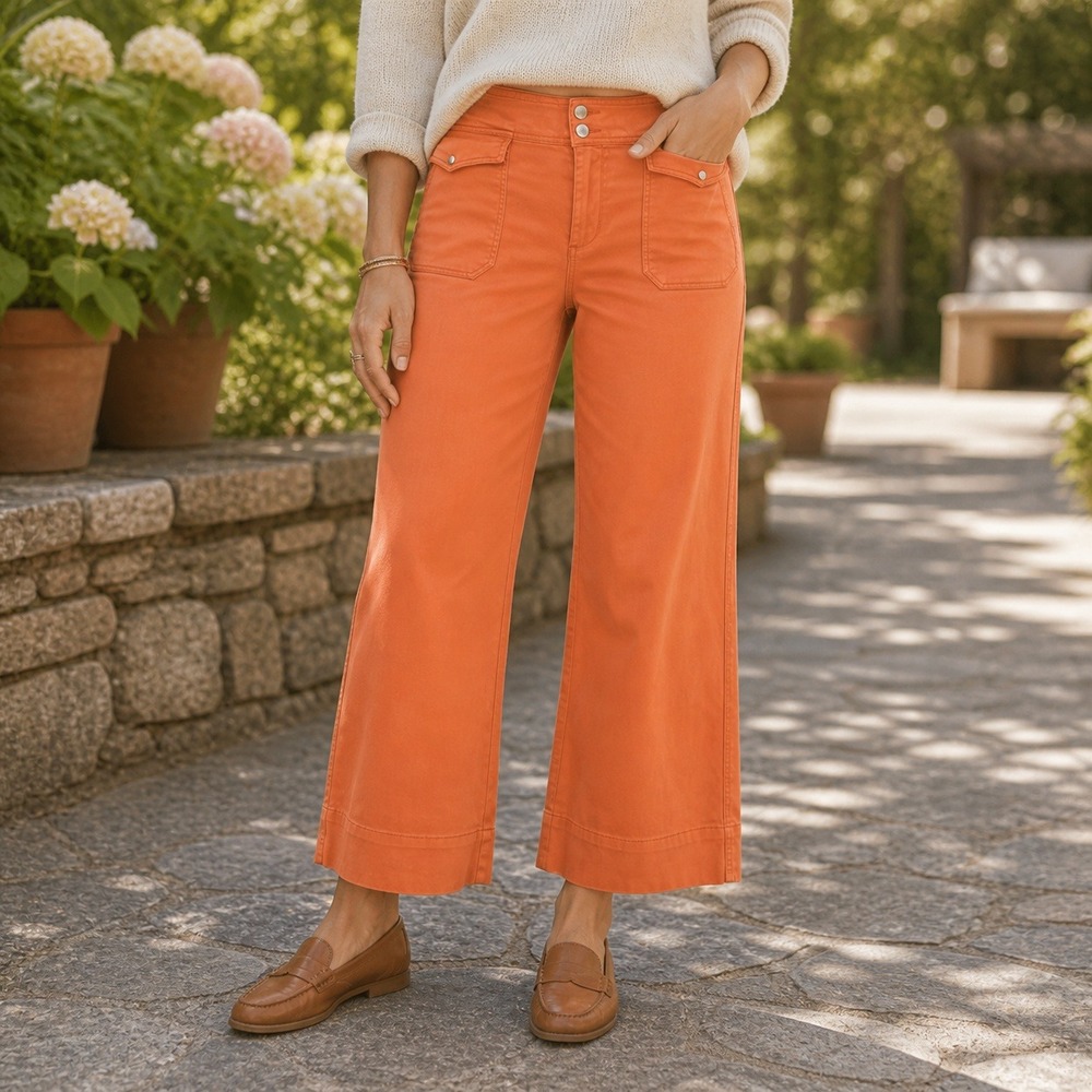 Love Fire Womens Orange Wide Leg Utility Pants High Rise Patch Pocket Preppy  XL